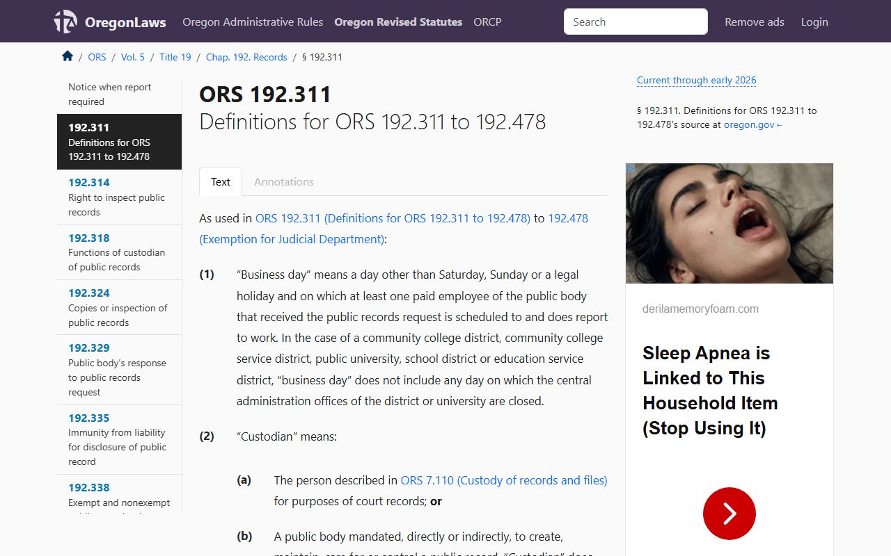 Oregon Laws alternative statute source for police records law review