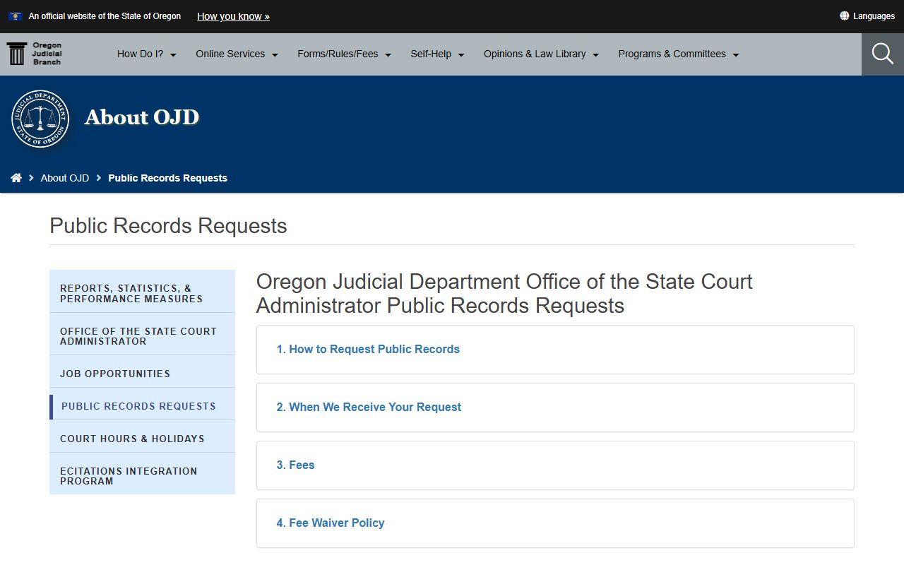 Oregon court records access portal for police records and case information