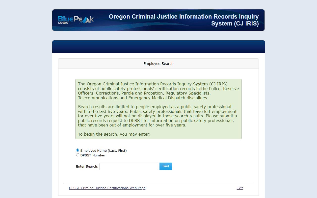 Oregon public safety professional lookup for police records certification
