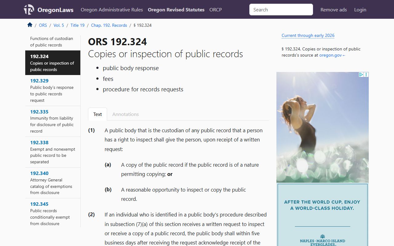 Oregon police records request procedures under ORS 192.324